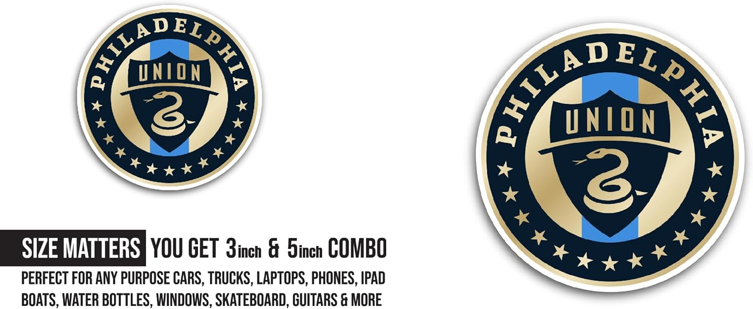 2 (Pieces) 3" and 5" Philadelphia Uni0n Sticker, Waterproof Vinyl Decals for Many Purpose Like Cars, Trucks, Laptops, Phones, Windows and More