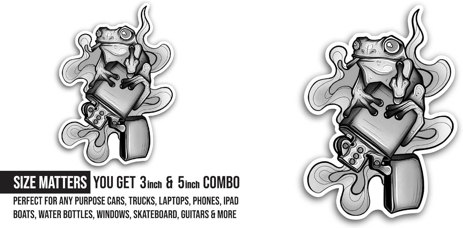 2 (Pieces) 3" and 5" Black and Grey Frog Sticker, Waterproof Vinyl Decals for Many Purpose Like Cars, Trucks, Laptops, Phones, Windows and More