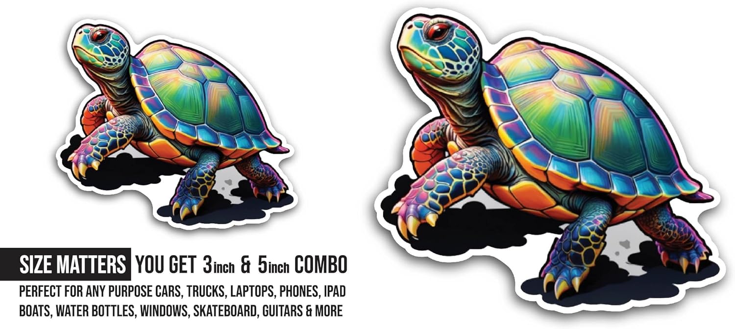 2 (Pieces) 3" and 5" Turtle Sticker, Waterproof Vinyl Decals for Many Purpose Like Cars, Trucks, Laptops, Phones, Windows and More