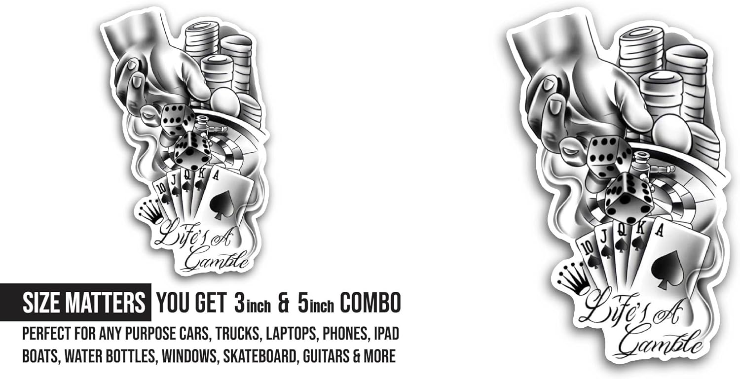 2 (Pieces) 3" and 5" Life's A Gamble Sticker, Waterproof Vinyl Decals for Many Purpose Like Cars, Trucks, Laptops, Phones, Windows and More