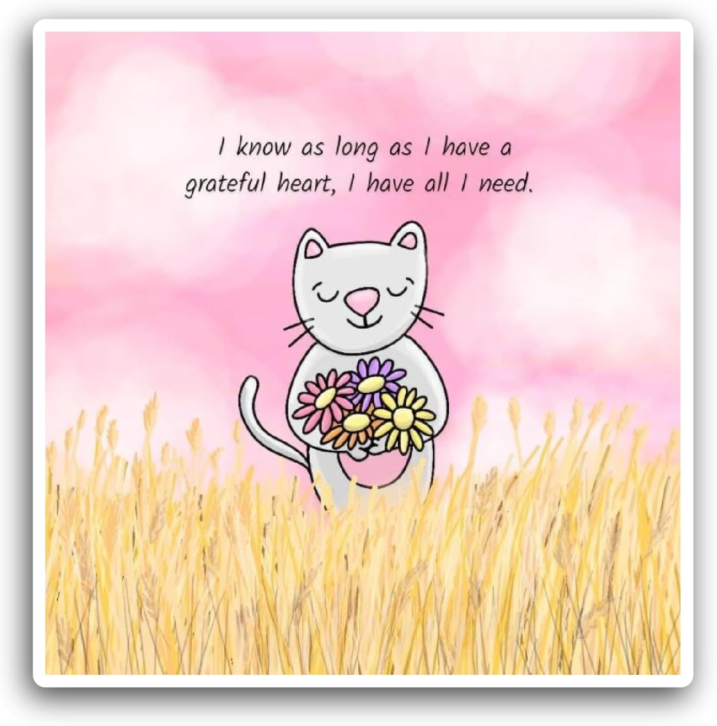 2 (Pieces) 3" and 5" Cat with Flowers Sticker, Waterproof Vinyl Decals for Many Purpose Like Cars, Trucks, Laptops, Phones, Windows and More