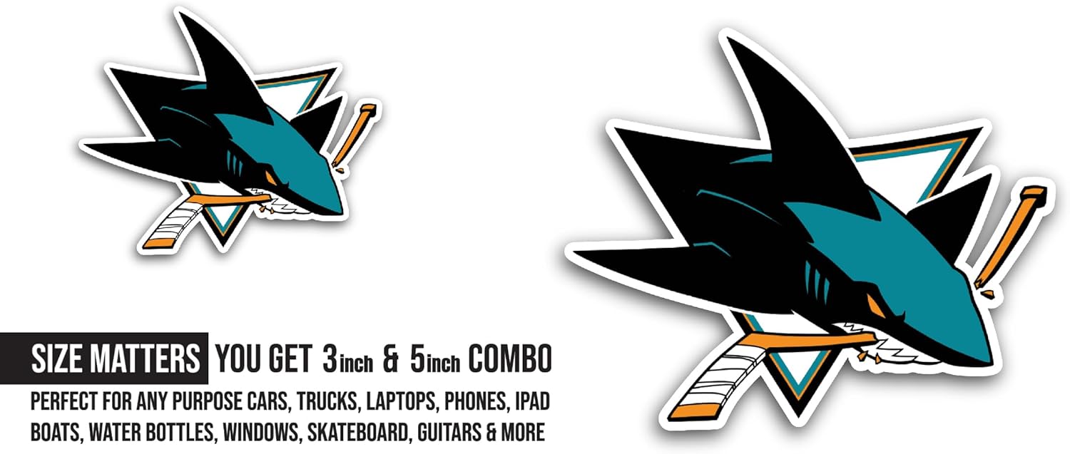 2 (Pieces) 3" and 5" San J0se Sharks Sticker, Waterproof Vinyl Decals for Many Purpose Like Cars, Trucks, Laptops, Phones, Windows and More