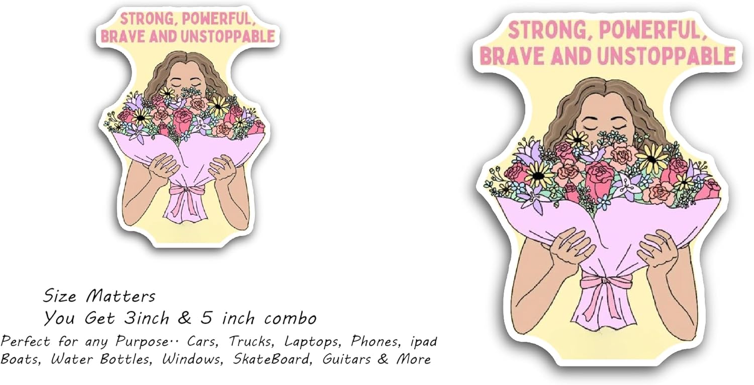 2 (Pieces) 3" and 5" Girl Holding Flowers Sticker, Waterproof Vinyl Decals for Many Purpose Like Cars, Trucks, Laptops, Phones, Windows and More