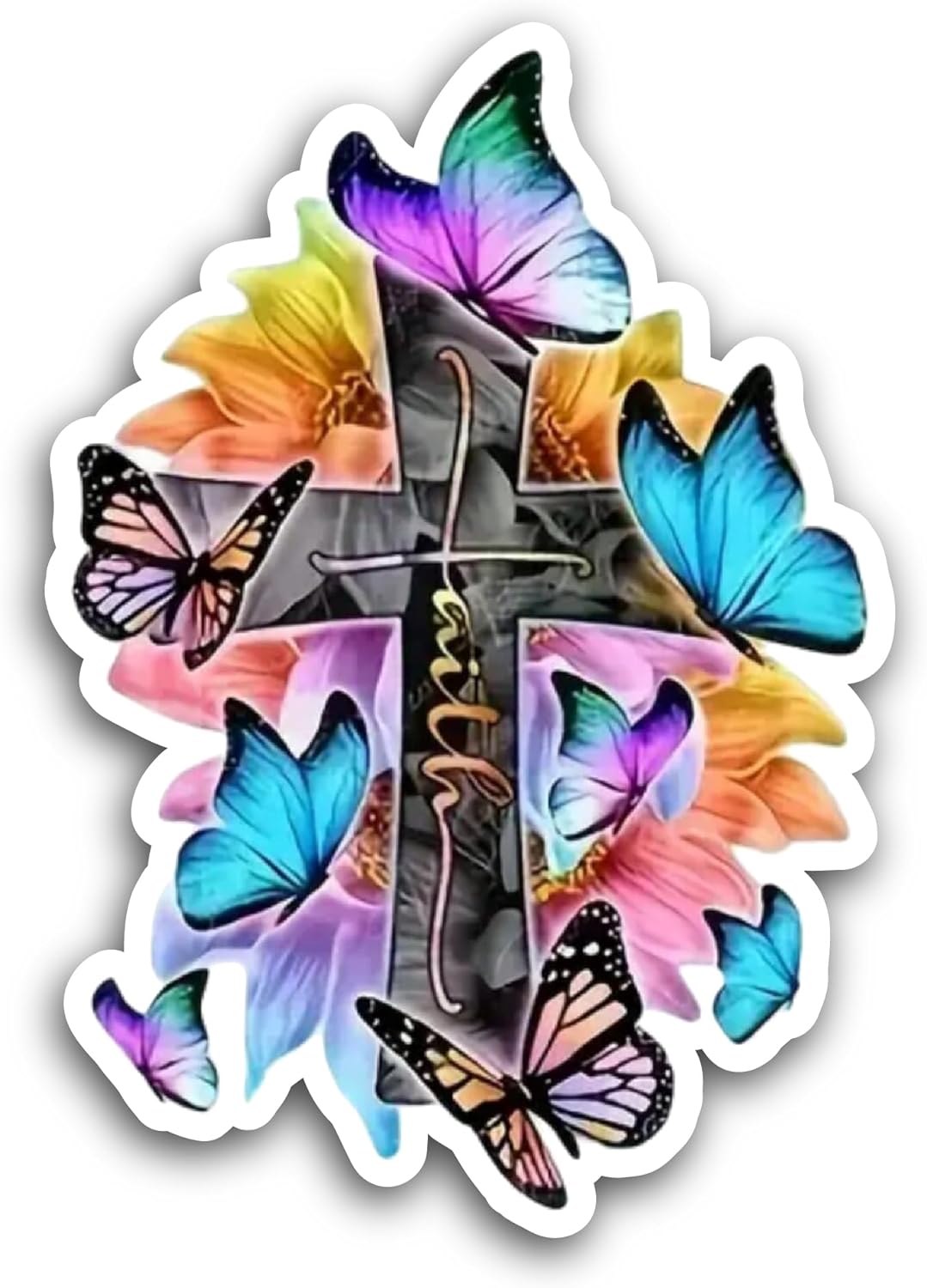 2 (Pieces) 3" and 5" Colorful Faith Floral Butterfly Sticker, Waterproof Vinyl Decals for Many Purpose Like Cars, Trucks, Laptops, Phones, Windows and More