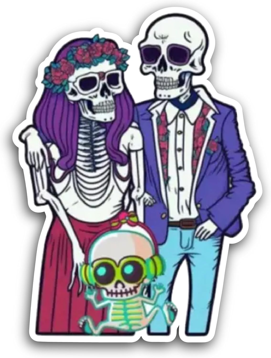 2 (Pieces) 3" and 5" Skeleton Family Sticker, Waterproof Vinyl Decals for Many Purpose Like Cars, Trucks, Laptops, Phones, Windows and More