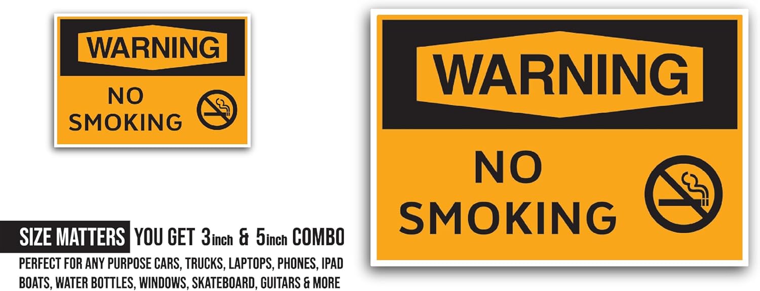 2 (Pieces) 3" and 5" Symbol No Smoking Sticker, Waterproof Vinyl Decals for Many Purpose Like Cars, Trucks, Laptops, Phones, Windows and More