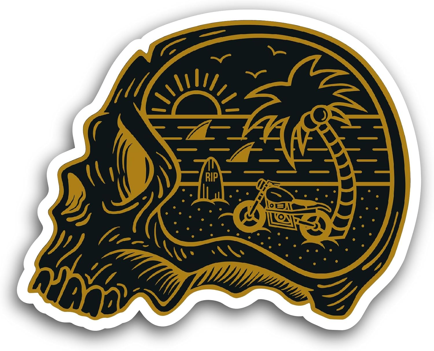 2 (Pieces) 3" and 5" Head Skull Summer Sticker, Waterproof Vinyl Decals for Many Purpose Like Cars, Trucks, Laptops, Phones, Windows and More