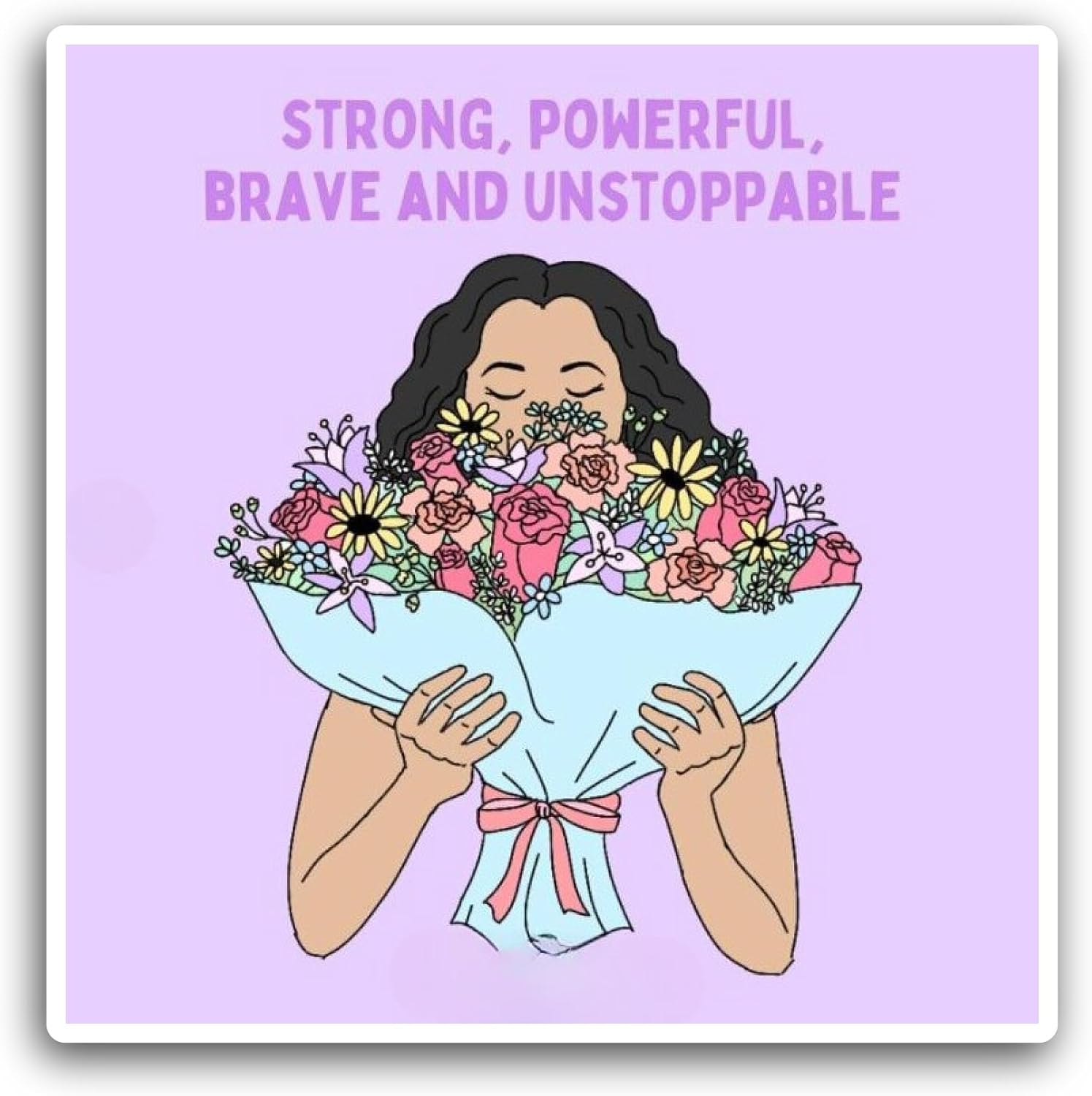 2 (Pieces) 3" and 5" Girl Holds A Flower Bouquet Sticker, Waterproof Vinyl Decals for Many Purpose Like Cars, Trucks, Laptops, Phones, Windows and More
