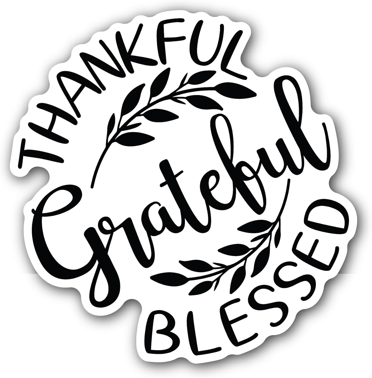 2 (Pieces) 3" and 5" Thankful Grateful Blessed Black Text Sticker, Waterproof Vinyl Decals for Many Purpose Like Cars, Trucks, Laptops, Phones, Windows and More