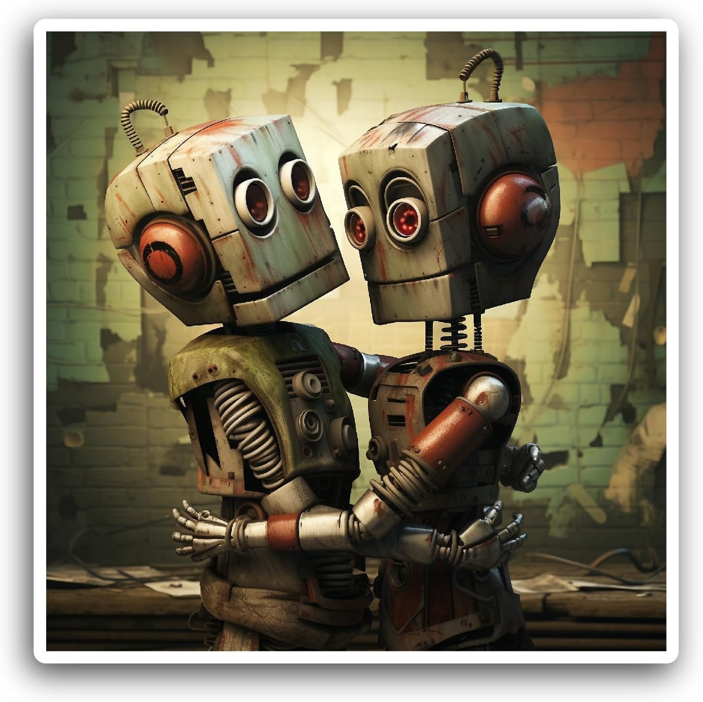2 (Pieces) 3" and 5" Robots Hugging Sticker, Waterproof Vinyl Decals for Many Purpose Like Cars, Trucks, Laptops, Phones, Windows and More