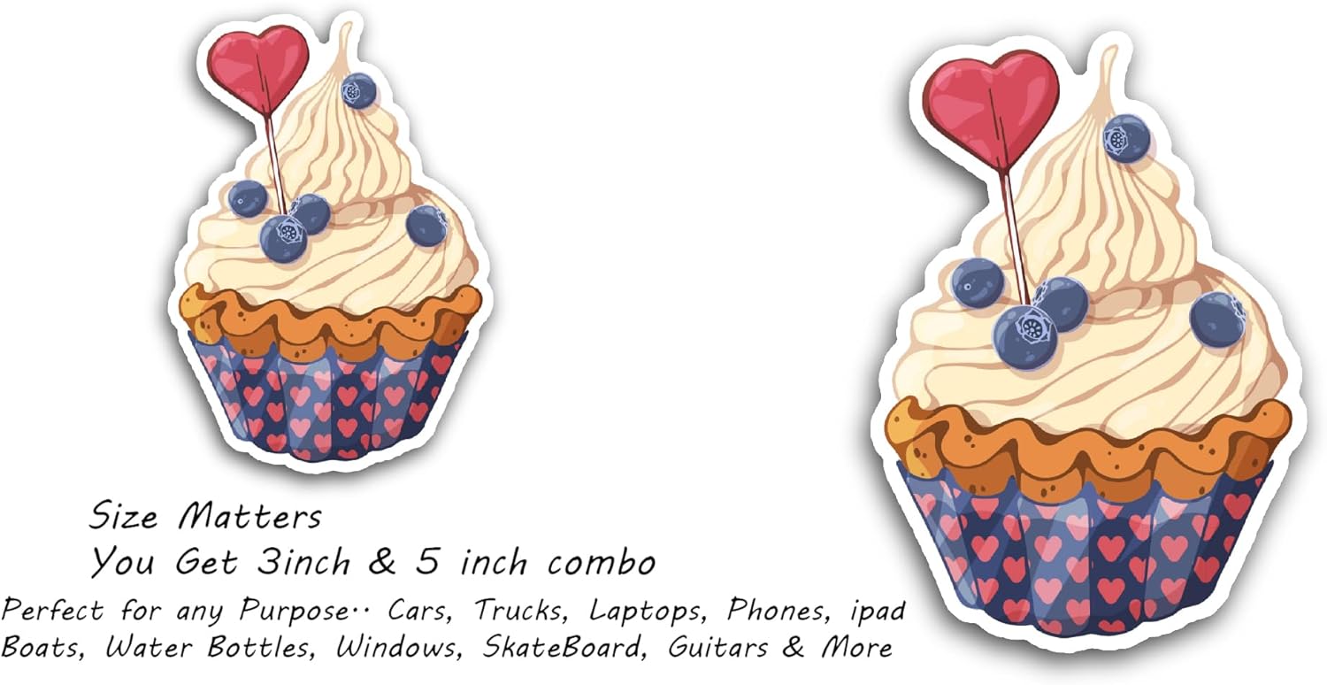 2 (Pieces) 3" and 5" Cupcake with Cream Sticker, Waterproof Vinyl Decals for Many Purpose Like Cars, Trucks, Laptops, Phones, Windows and More