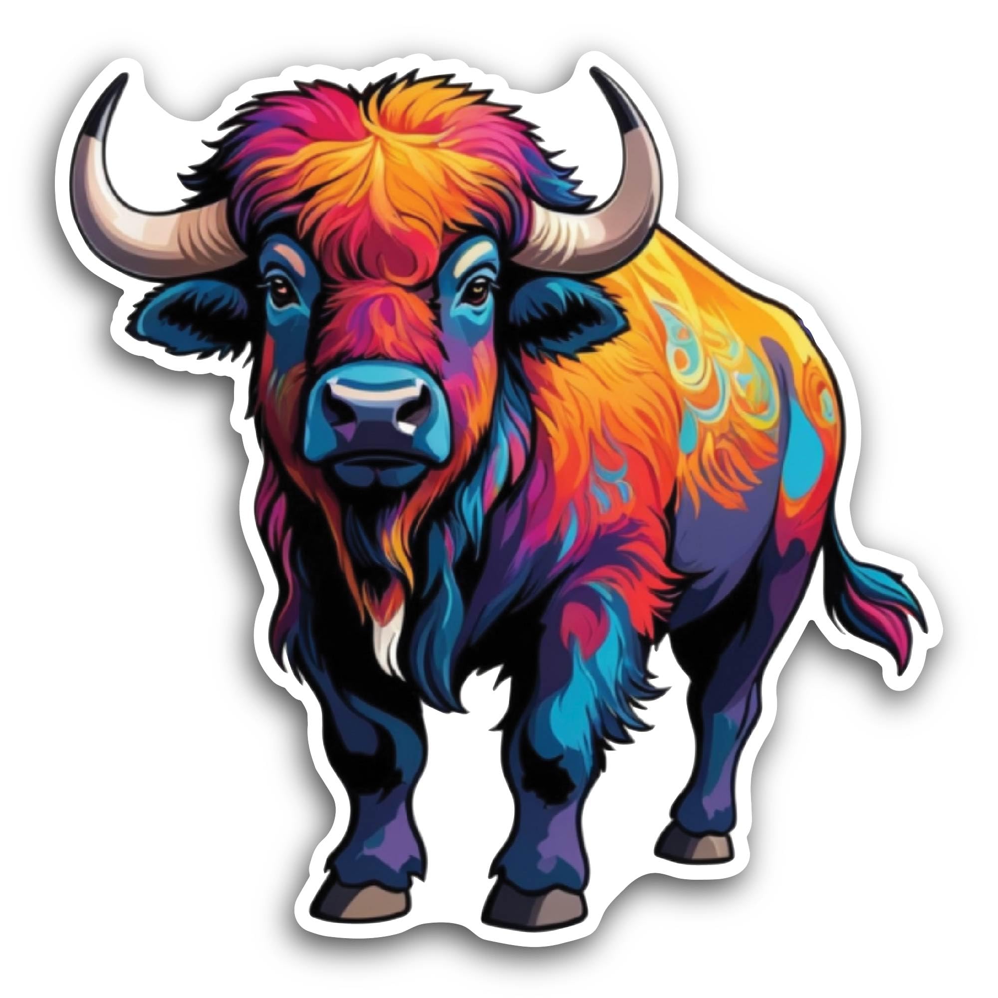 2 (Pieces) 3" and 5" Colorful Cute Bison Sticker, Waterproof Vinyl Decals for Many Purpose Like Cars