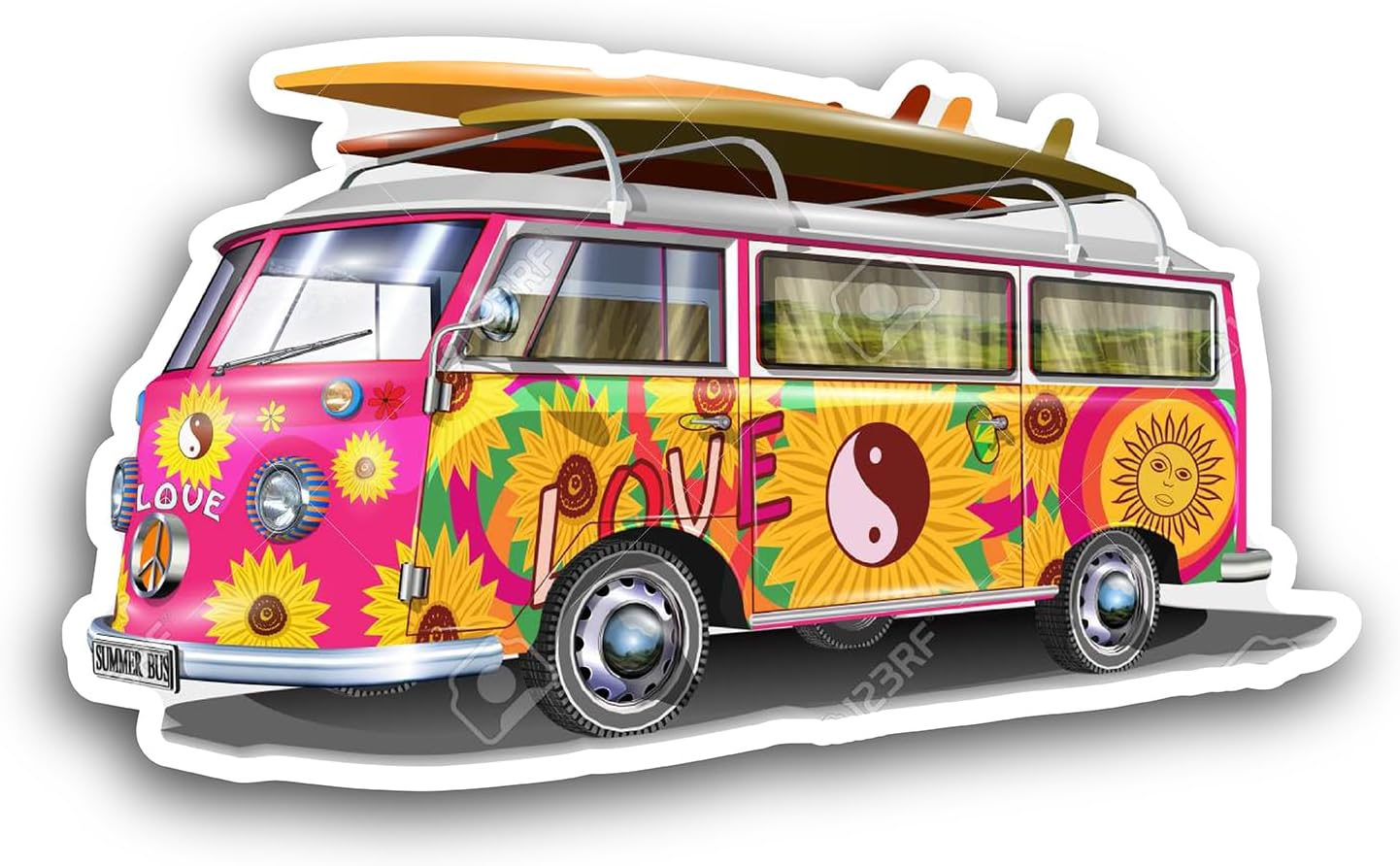 2 (Pieces) 3" and 5" Retro Bus Sticker, Waterproof Vinyl Decals for Many Purpose Like Cars, Trucks, Laptops, Phones, Windows and More