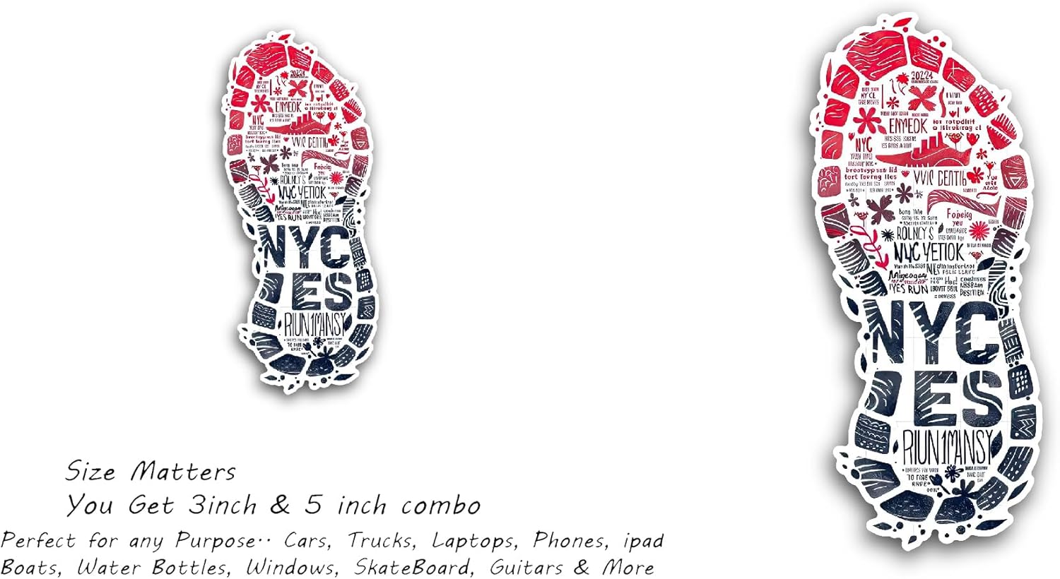 2 (Pieces) 3" and 5" NYC Sport Shoe Sticker, Waterproof Vinyl Decals for Many Purpose Like Cars, Trucks, Laptops, Phones, Windows and More