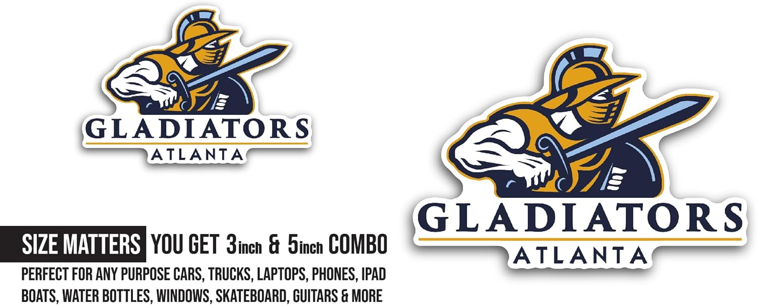 2 (Pieces) 3" and 5" Atlanta Gladiat0rs Sticker, Waterproof Vinyl Decals for Many Purpose Like Cars, Trucks, Laptops, Phones, Windows and More