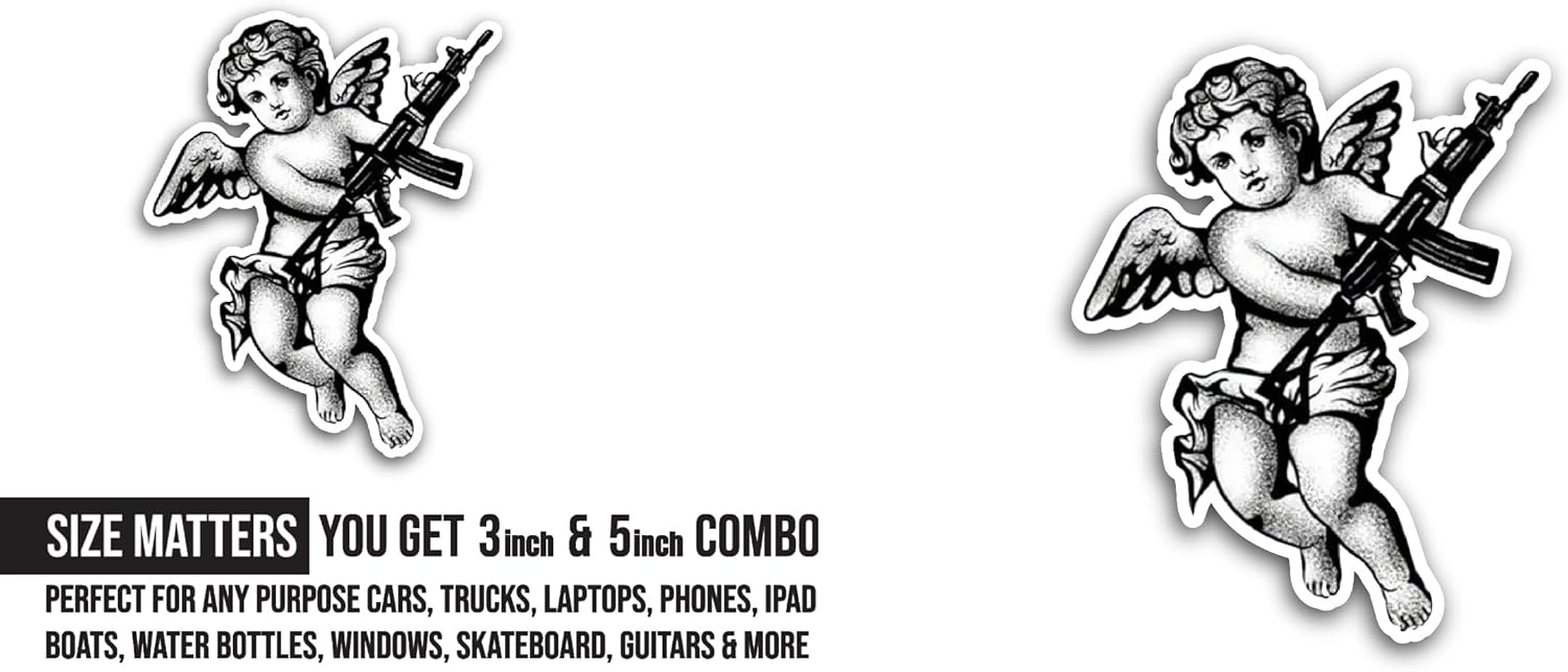 2 (Pieces) 3" and 5" Angel Sticker, Waterproof Vinyl Decals for Many Purpose Like Cars, Trucks, Laptops, Phones, Windows and More