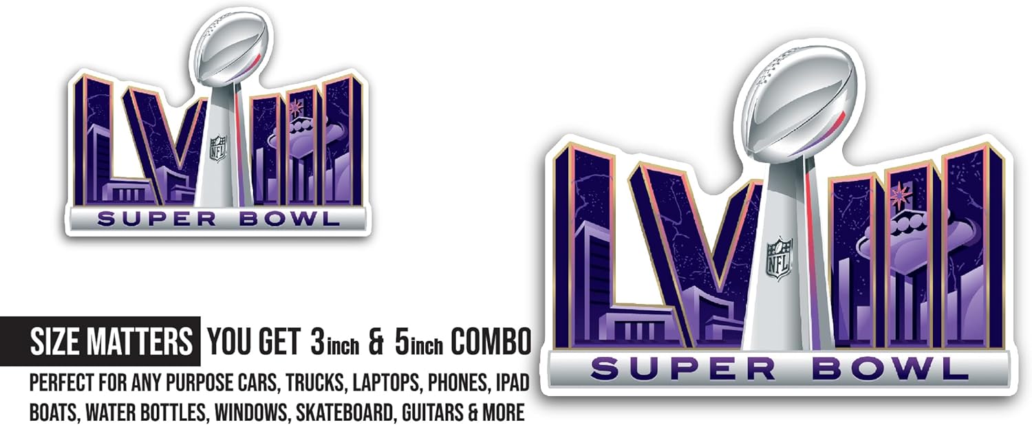 2 (Pieces) 3" and 5" Super B0wl Logo Decal Sticker, Waterproof Vinyl Decals for Many Purpose Like Cars, Trucks, Laptops, Phones, Windows and More