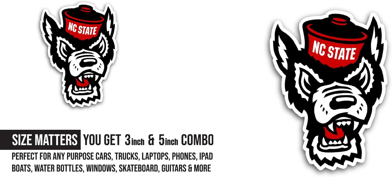 2 (Pieces) 3" and 5" NC State Sticker, Waterproof Vinyl Decals for Many Purpose Like Cars, Trucks, Laptops, Phones, Windows and More