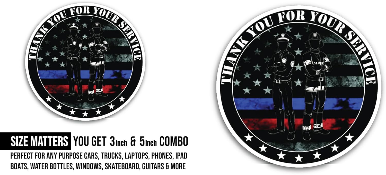 2 (Pieces) 3" and 5" Thankyou for Your Service Sticker, Waterproof Vinyl Decals for Many Purpose Like Cars, Trucks, Laptops, Phones, Windows and More