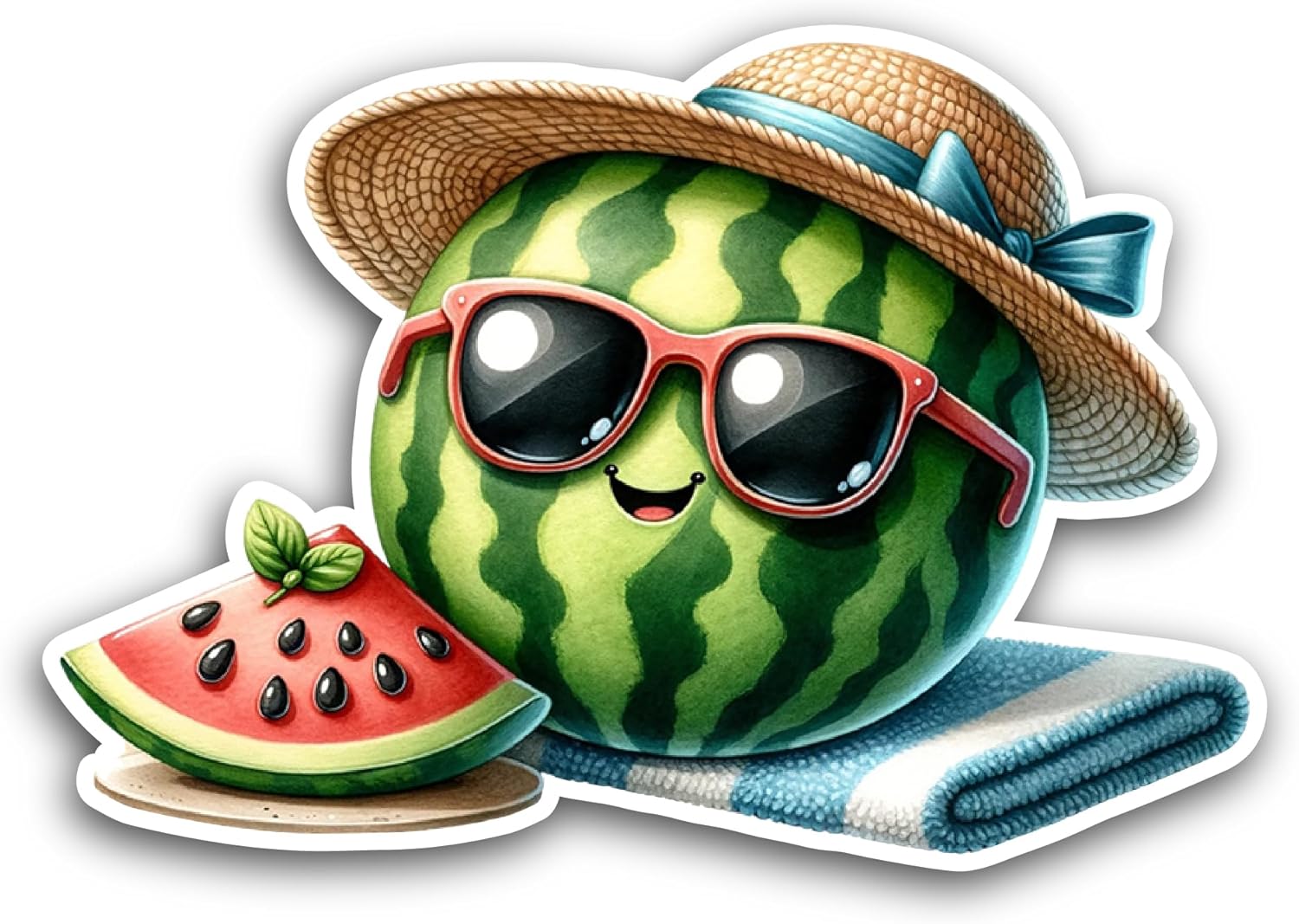 2 (Pieces) 3" and 5" Cute Watermelon Sticker, Waterproof Vinyl Decals for Many Purpose Like Cars, Trucks, Laptops, Phones, Windows and More