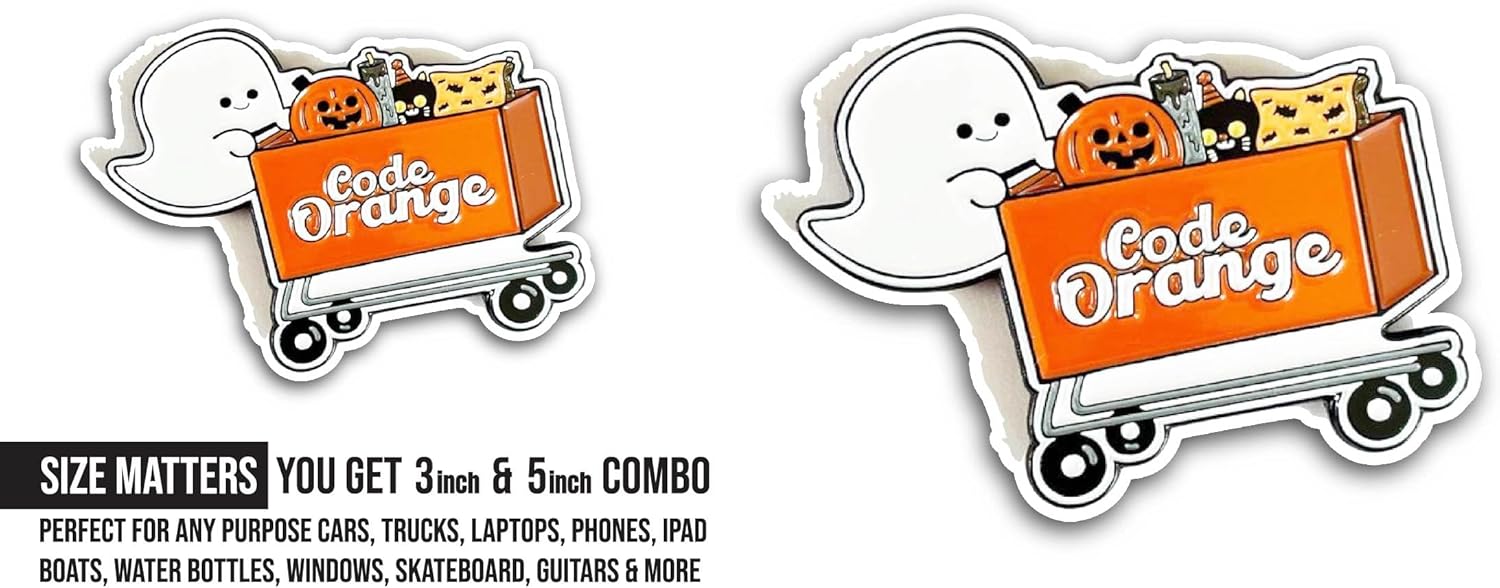 2 (Pieces) 3" and 5" Code Orange Sticker, Waterproof Vinyl Decals for Many Purpose Like Cars, Trucks, Laptops, Phones, Windows and More