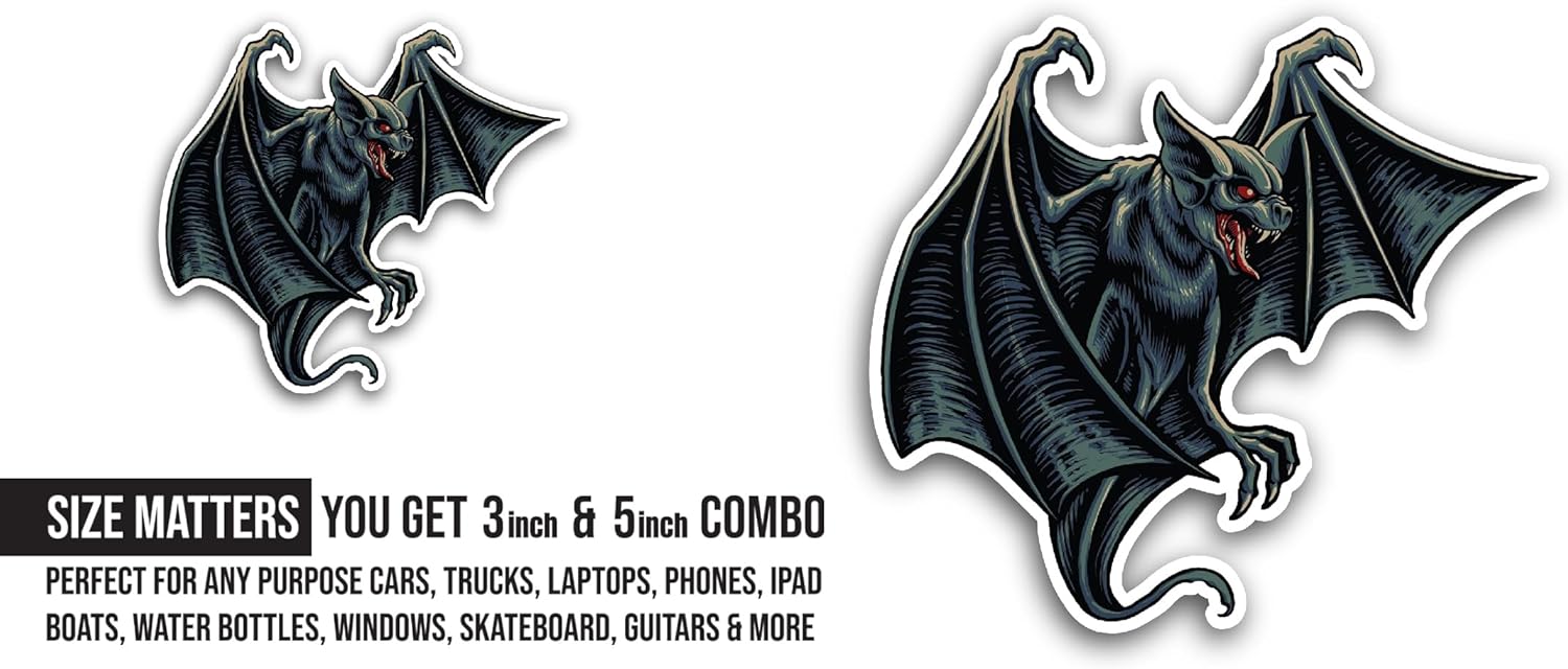 2 (Pieces) 3" and 5" Bat Vampire Sticker, Waterproof Vinyl Decals for Many Purpose Like Cars, Trucks, Laptops, Phones, Windows and More