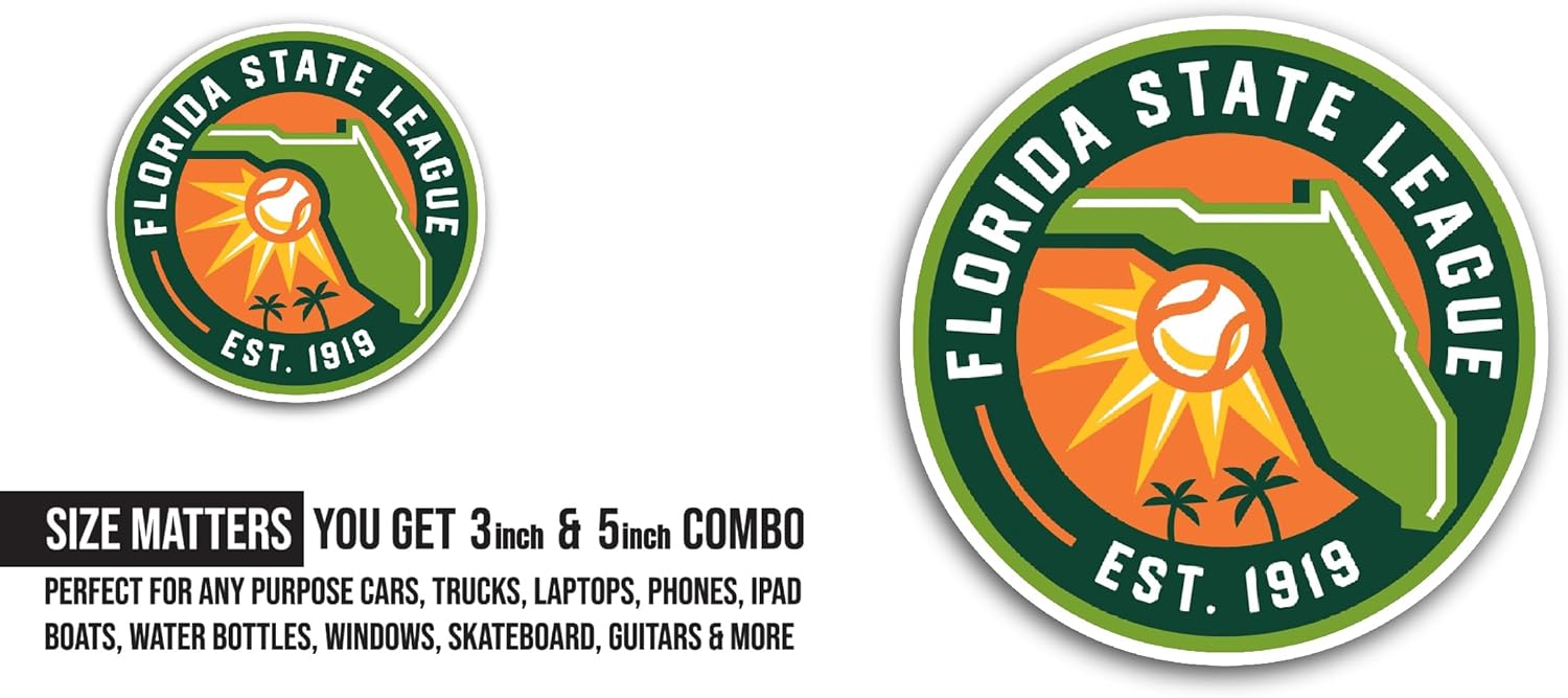 2 (Pieces) 3" and 5" Fl0rida State League Sticker, Waterproof Vinyl Decals for Many Purpose Like Cars, Trucks, Laptops, Phones, Windows and More