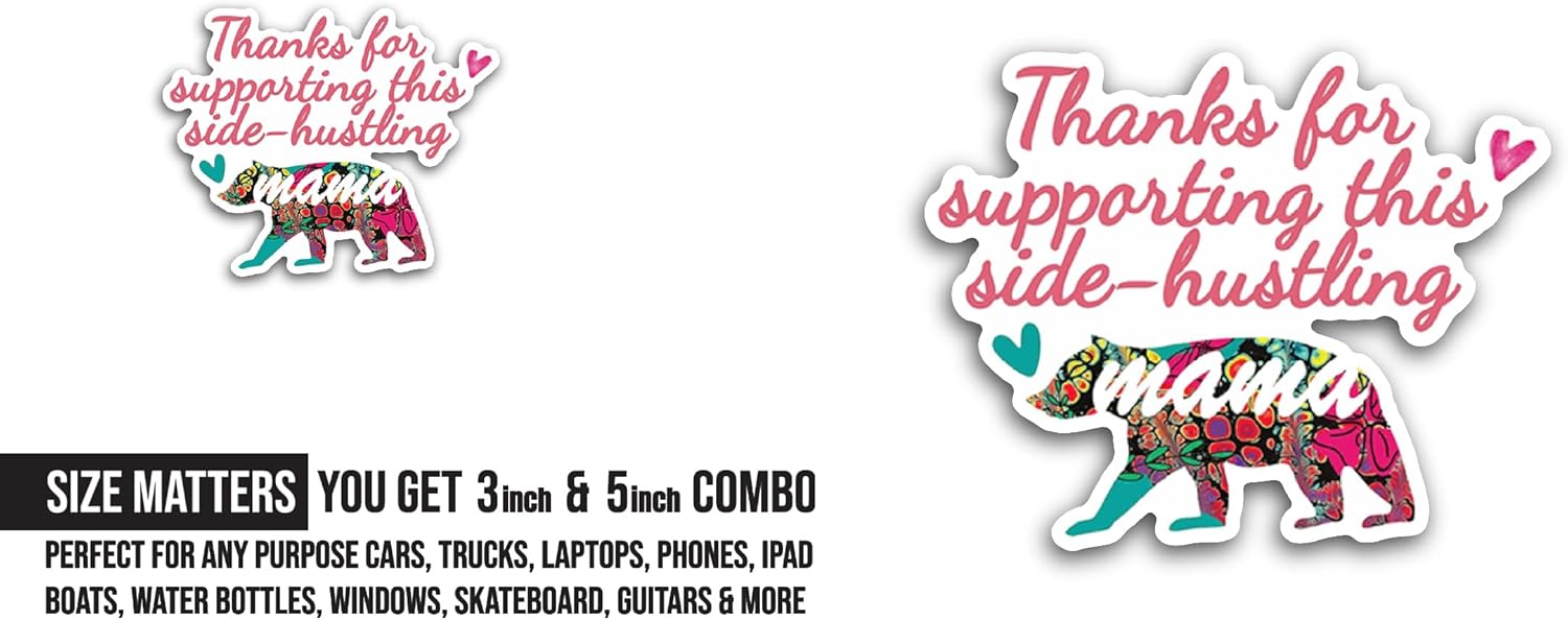 2 (Pieces) 3" and 5" Thanks for Supporting Sticker, Waterproof Vinyl Decals for Many Purpose Like Cars, Trucks, Laptops, Phones, Windows and More