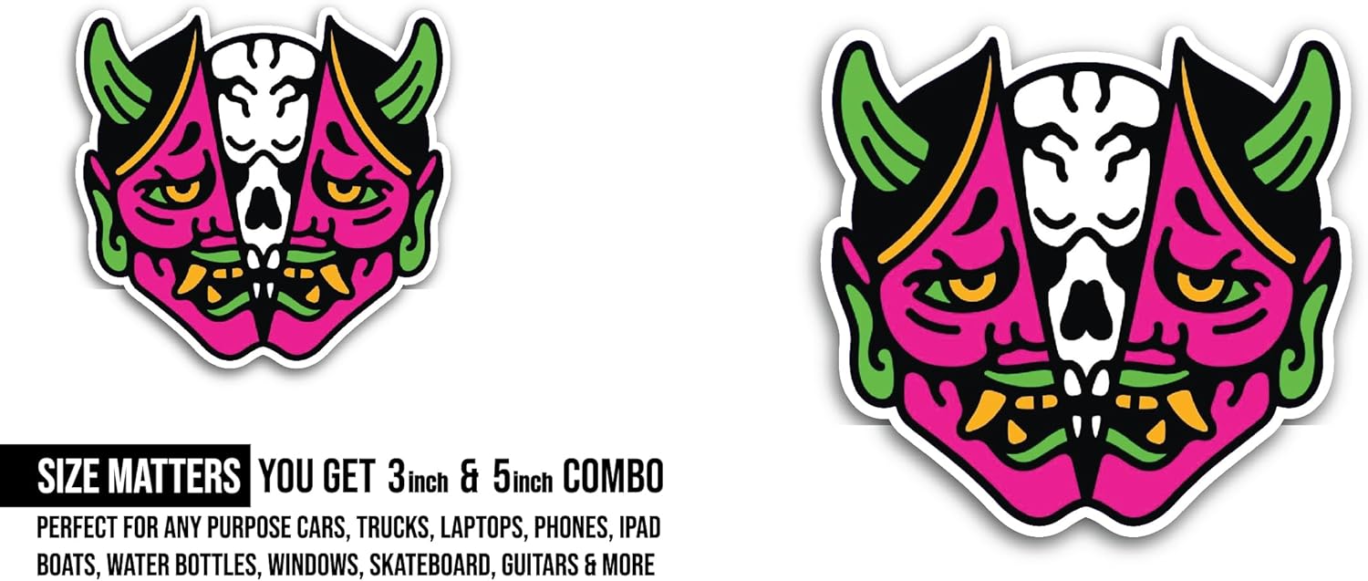 2 (Pieces) 3" and 5" Devil Head Sticker, Waterproof Vinyl Decals for Many Purpose Like Cars, Trucks, Laptops, Phones, Windows and More