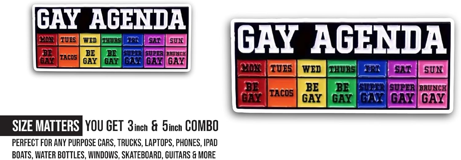 2 (Pieces) 3" and 5" Gay Agenda Sticker, Waterproof Vinyl Decals for Many Purpose Like Cars, Trucks, Laptops, Phones, Windows and More