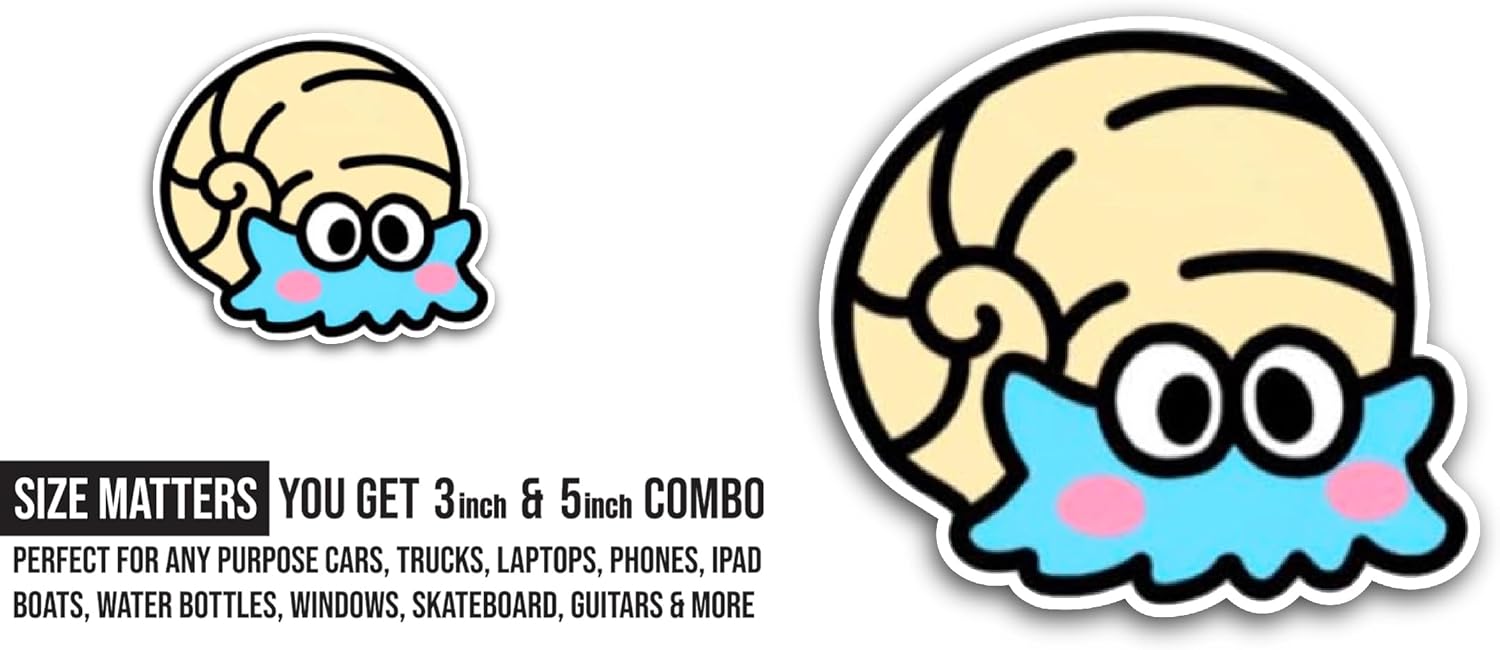 2 (Pieces) 3" and 5" Cartoon Snail Sticker, Waterproof Vinyl Decals for Many Purpose Like Cars, Trucks, Laptops, Phones, Windows and More