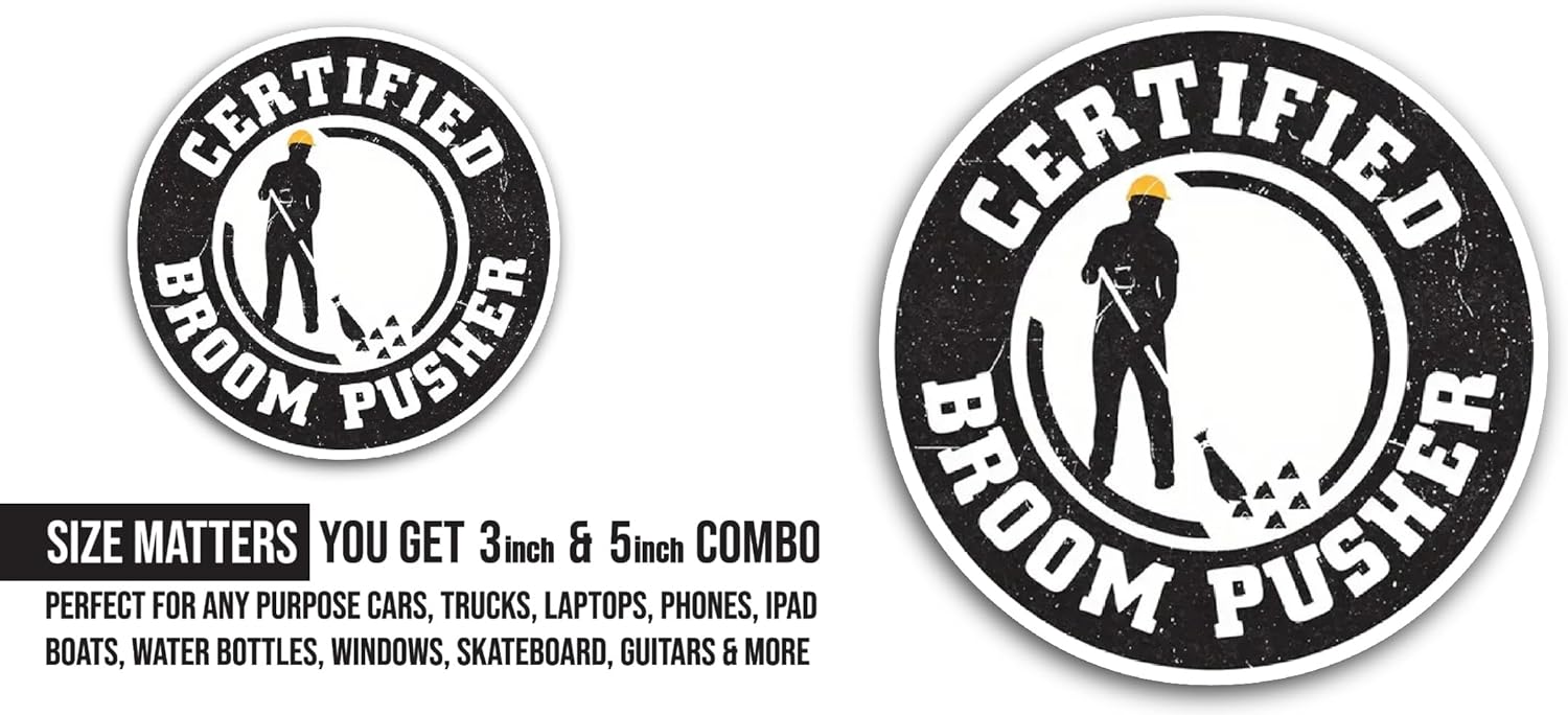 2 (Pieces) 3" and 5" Broom Pusher Sticker, Waterproof Vinyl Decals for Many Purpose Like Cars, Trucks, Laptops, Phones, Windows and More
