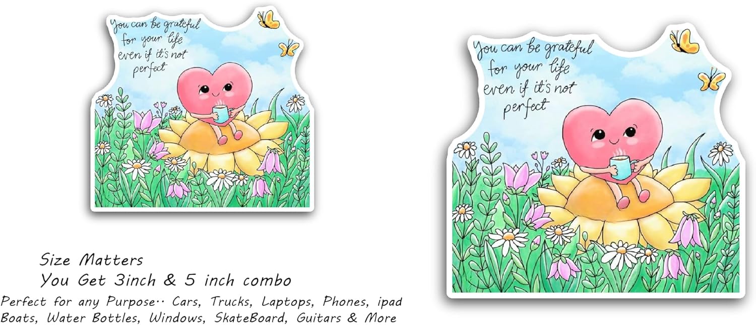 2 (Pieces) 3" and 5" You Can Be Grateful For Your Life Text Sticker, Waterproof Vinyl Decals for Many Purpose Like Cars, Trucks, Laptops, Phones, Windows and More