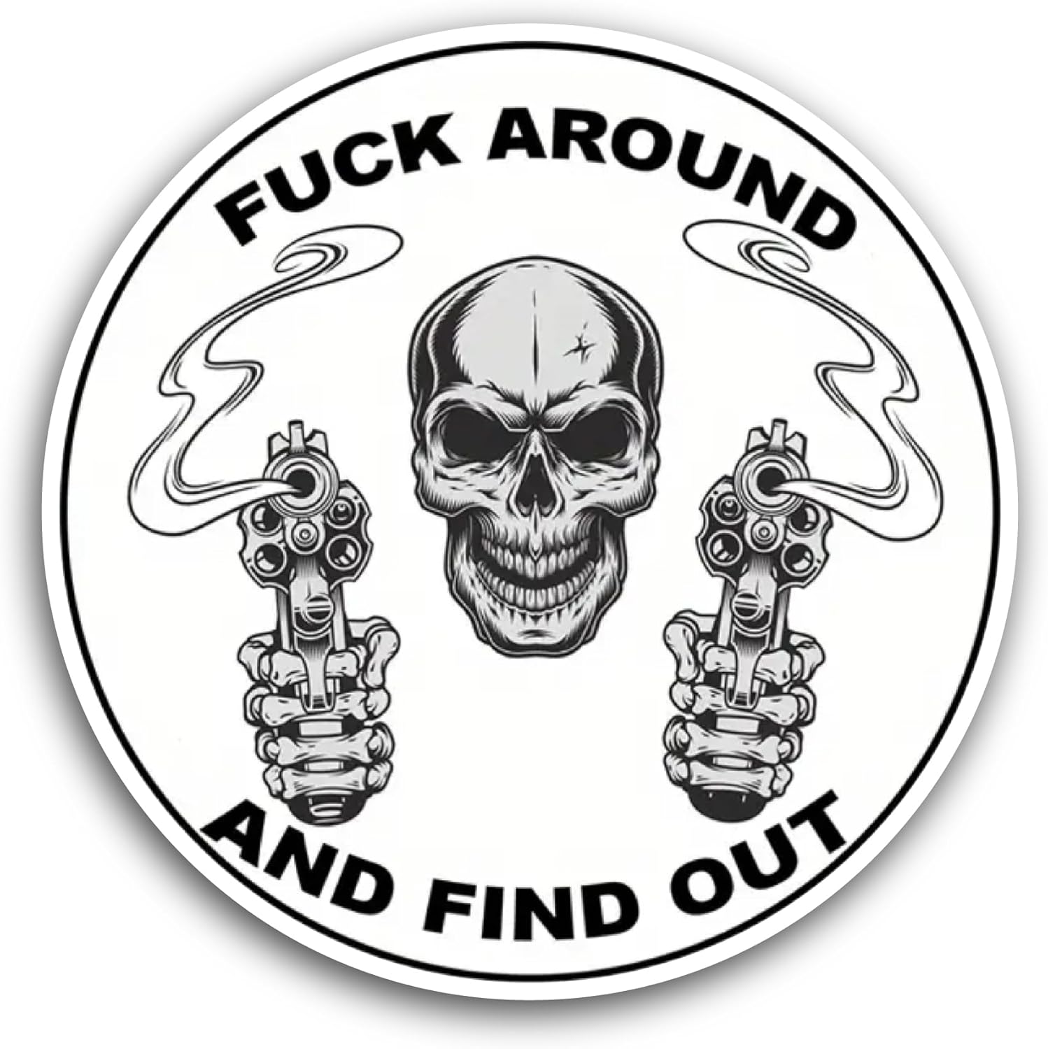 2 (Pieces) 3" and 5" Skull with Guns Sticker, Waterproof Vinyl Decals for Many Purpose Like Cars, Trucks, Laptops, Phones, Windows and More