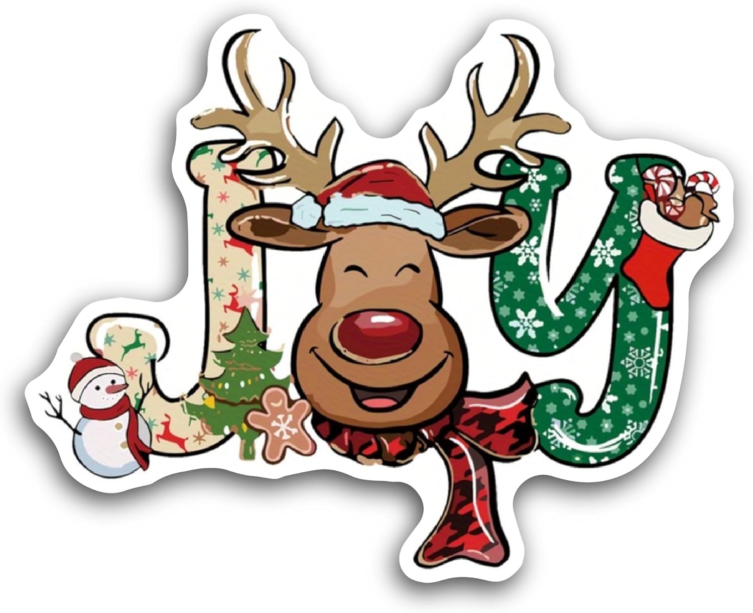 2 (Pieces) 3" and 5" Merry Christmas Holiday Reindeer Sticker, Waterproof Vinyl Decals for Many Purpose Like Cars, Trucks, Laptops, Phones, Windows and More