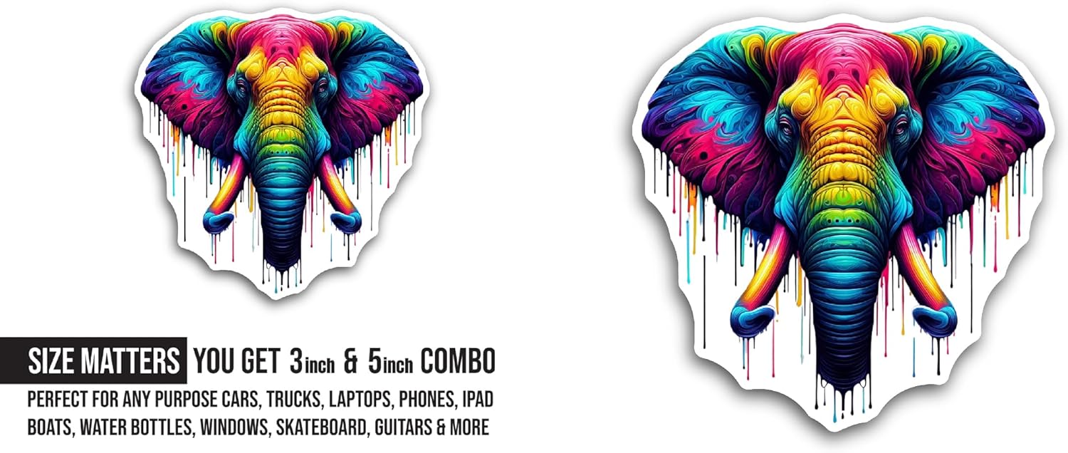 2 (Pieces) 3" and 5" Elephant Face Sticker, Waterproof Vinyl Decals for Many Purpose Like Cars, Trucks, Laptops, Phones, Windows and More