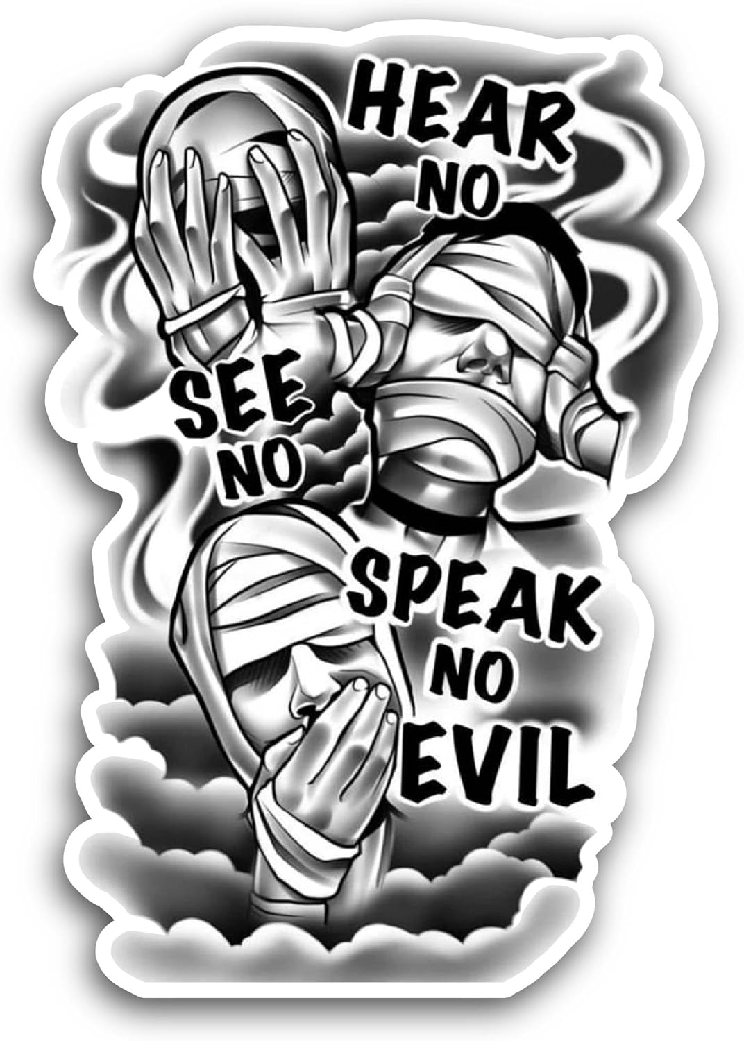 2 (Pieces) 3" and 5" Hear No See No Sticker, Waterproof Vinyl Decals for Many Purpose Like Cars, Trucks, Laptops, Phones, Windows and More