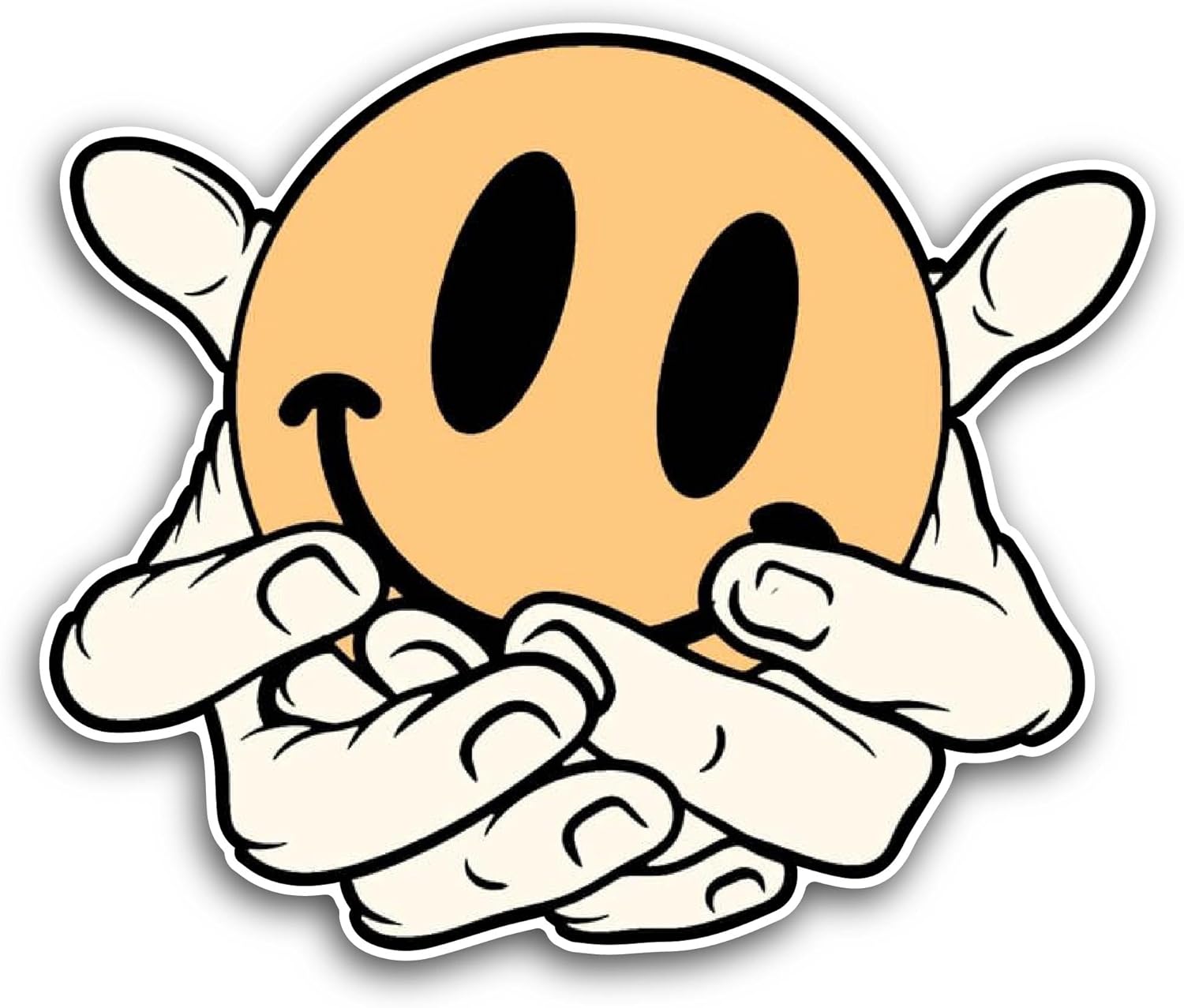 2 (Pieces) 3" and 5" Smile Face On Hand Sticker, Waterproof Vinyl Decals for Many Purpose Like Cars, Trucks, Laptops, Phones, Windows and More