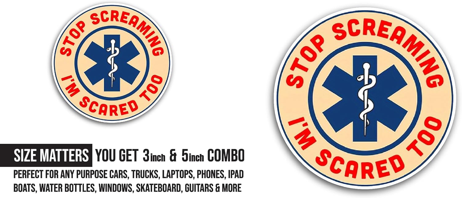 2 (Pieces) 3" and 5" Stop Screaming Sticker, Waterproof Vinyl Decals for Many Purpose Like Cars, Trucks, Laptops, Phones, Windows and More