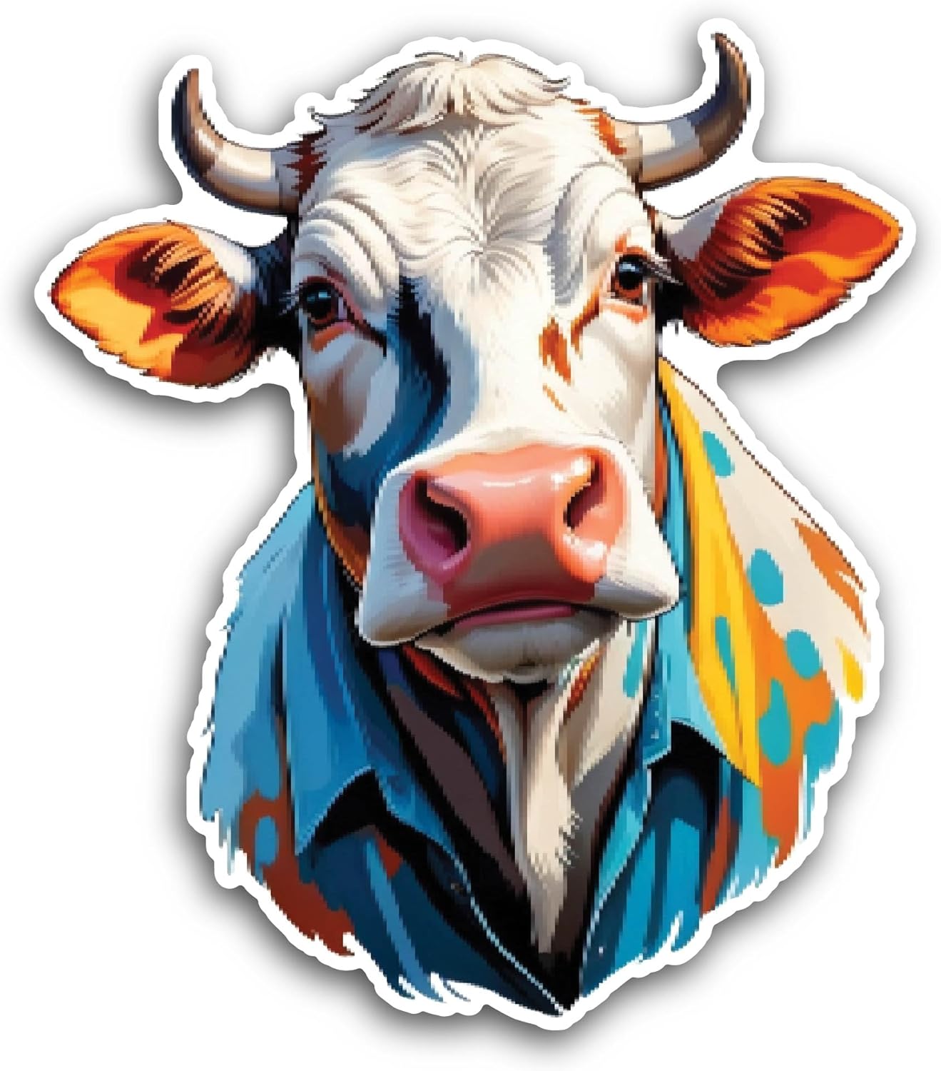 2 (Pieces) 3" and 5" Colorful Cow Sticker, Waterproof Vinyl Decals for Many Purpose Like Cars, Trucks, Laptops, Phones, Windows and More