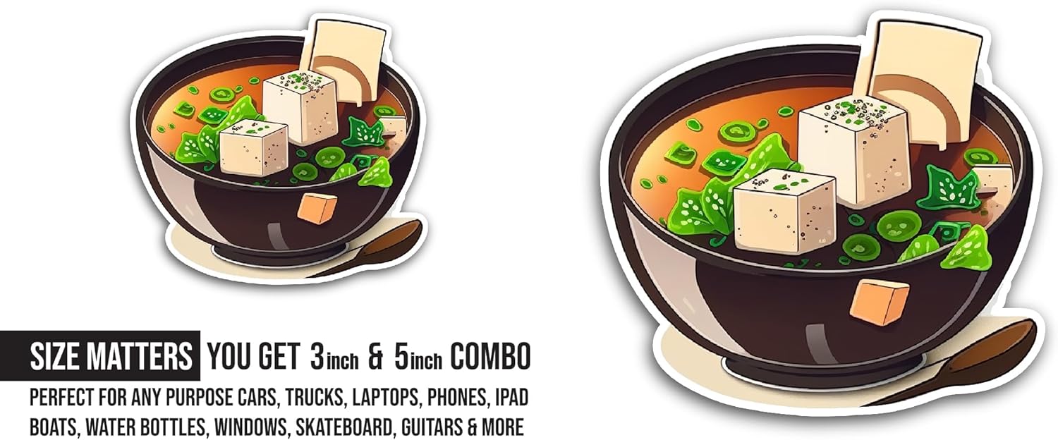 2 (Pieces) 3" and 5" Soup Bawl with Tofu Sticker, Waterproof Vinyl Decals for Many Purpose Like Cars, Trucks, Laptops, Phones, Windows and More