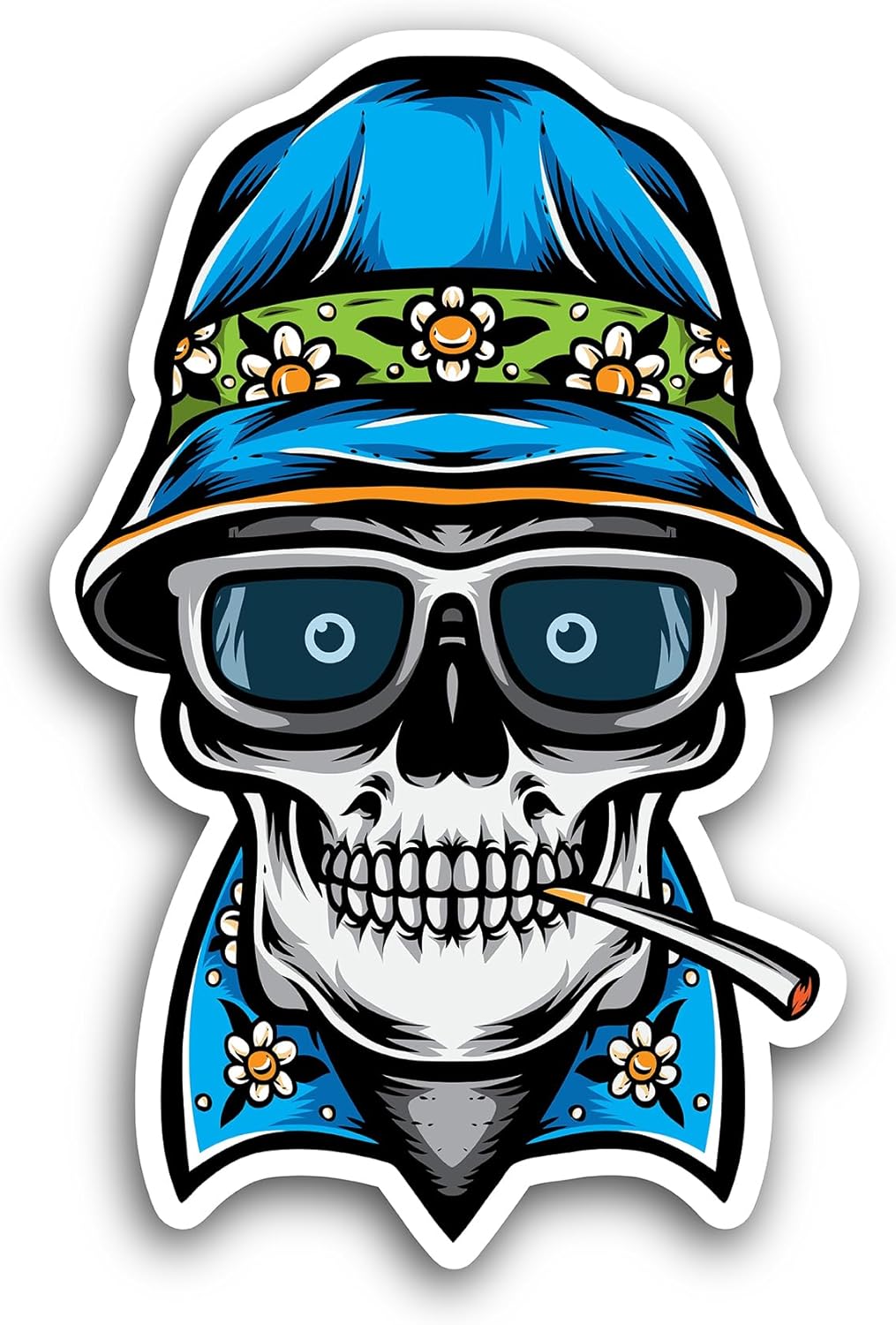 2 (Pieces) 3" and 5" Smoking Skull Sticker, Waterproof Vinyl Decals for Many Purpose Like Cars, Trucks, Laptops, Phones, Windows and More