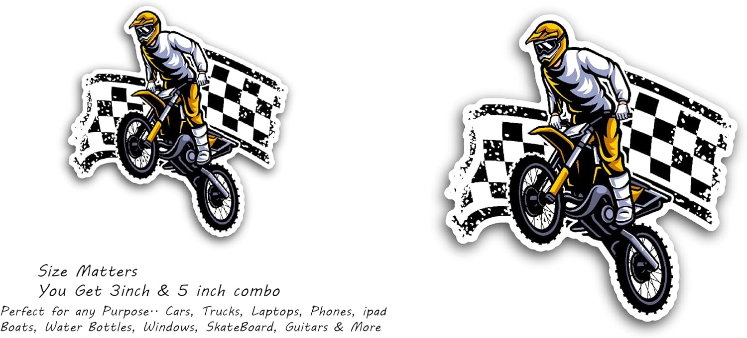 2 (Pieces) 3" and 5" Moto Cross Sticker, Waterproof Vinyl Decals for Many Purpose Like Cars, Trucks, Laptops, Phones, Windows and More