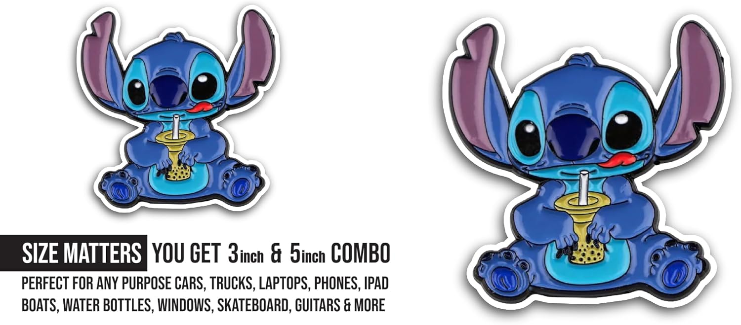 2 (Pieces) 3" and 5" Blue Cartoon Character Sticker, Waterproof Vinyl Decals for Many Purpose Like Cars, Trucks, Laptops, Phones, Windows and More