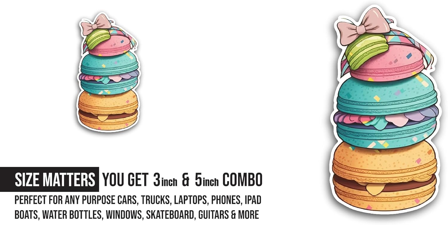 2 (Pieces) 3" and 5" Colorful Macarons Sticker, Waterproof Vinyl Decals for Many Purpose Like Cars, Trucks, Laptops, Phones, Windows and More