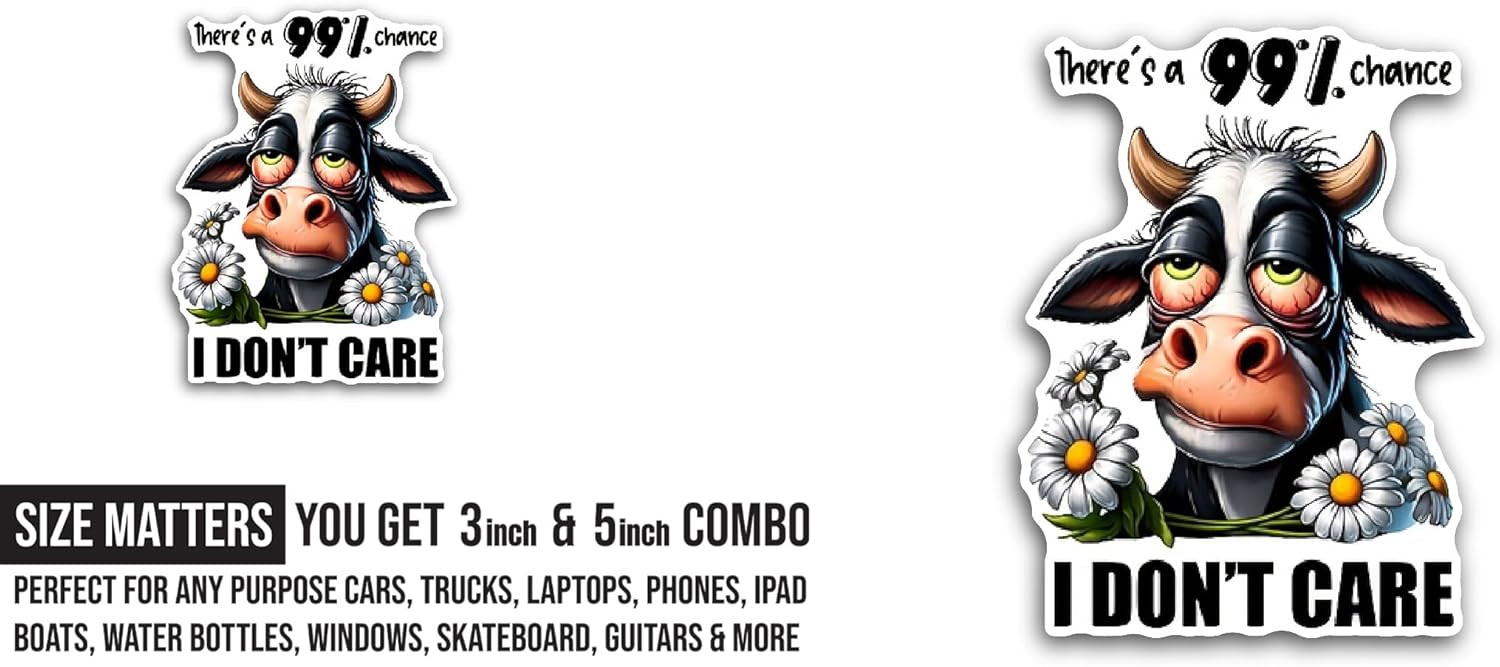 2 (Pieces) 3" and 5" Funny Cow Sticker, Waterproof Vinyl Decals for Many Purpose Like Cars, Trucks, Laptops, Phones, Windows and More