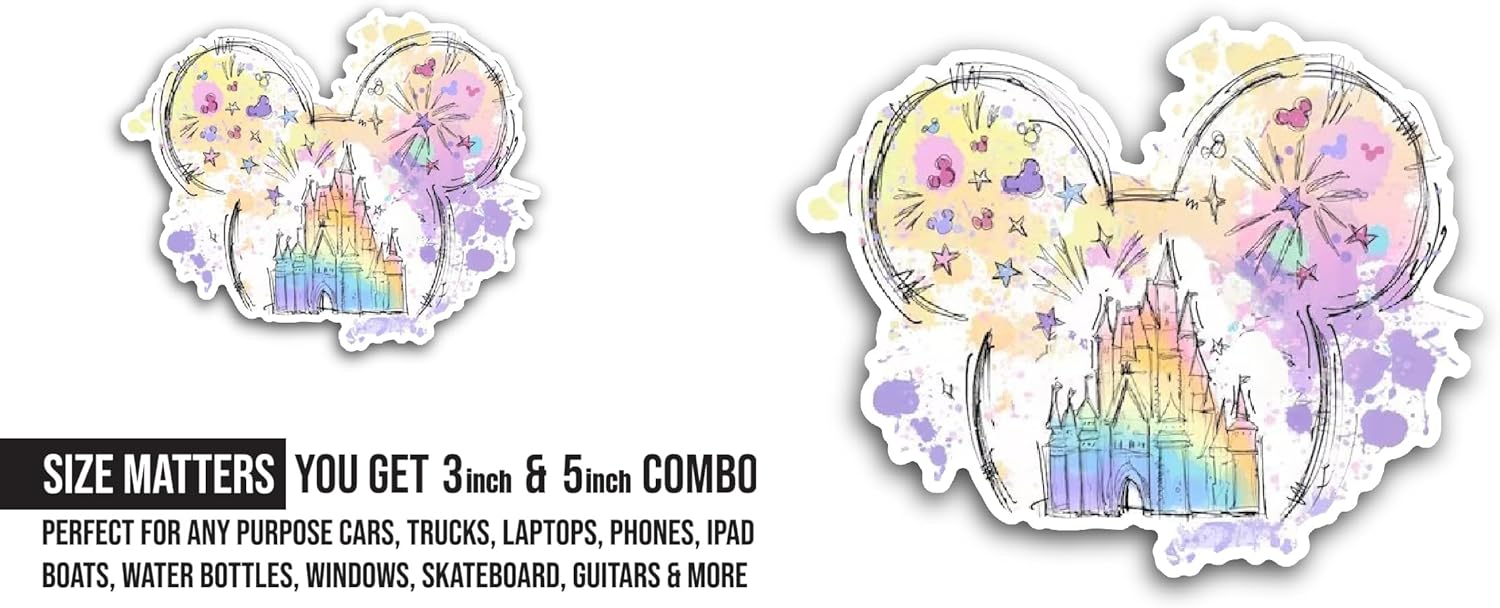 2 (Pieces) 3" and 5" Cartoon Castle Sticker, Waterproof Vinyl Decals for Many Purpose Like Cars, Trucks, Laptops, Phones, Windows and More