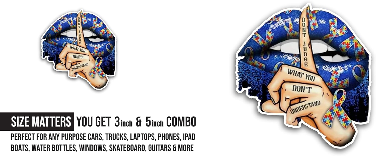 2 (Pieces) 3" and 5" Blue Lip Sticker, Waterproof Vinyl Decals for Many Purpose Like Cars, Trucks, Laptops, Phones, Windows and More