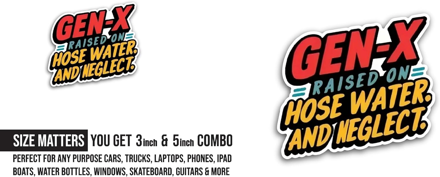 2 (Pieces) 3" and 5" Gen X Sticker, Waterproof Vinyl Decals for Many Purpose Like Cars, Trucks, Laptops, Phones, Windows and More
