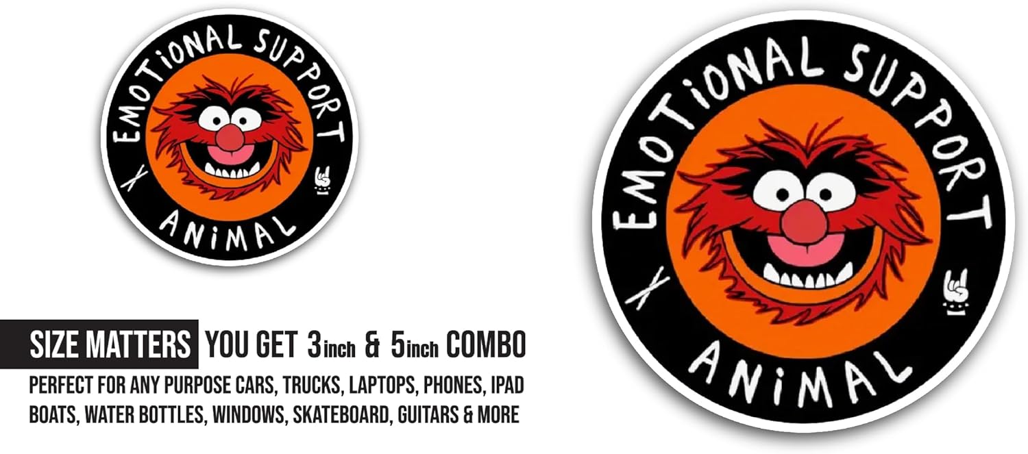 2 (Pieces) 3" and 5" Emotional Support Sticker, Waterproof Vinyl Decals for Many Purpose Like Cars, Trucks, Laptops, Phones, Windows and More